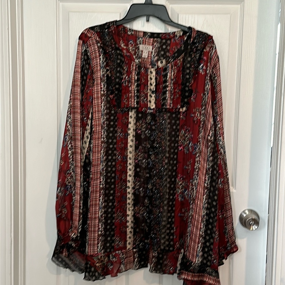 LOGO by Lori Goldstein Printed Button-Front Satin Blouse